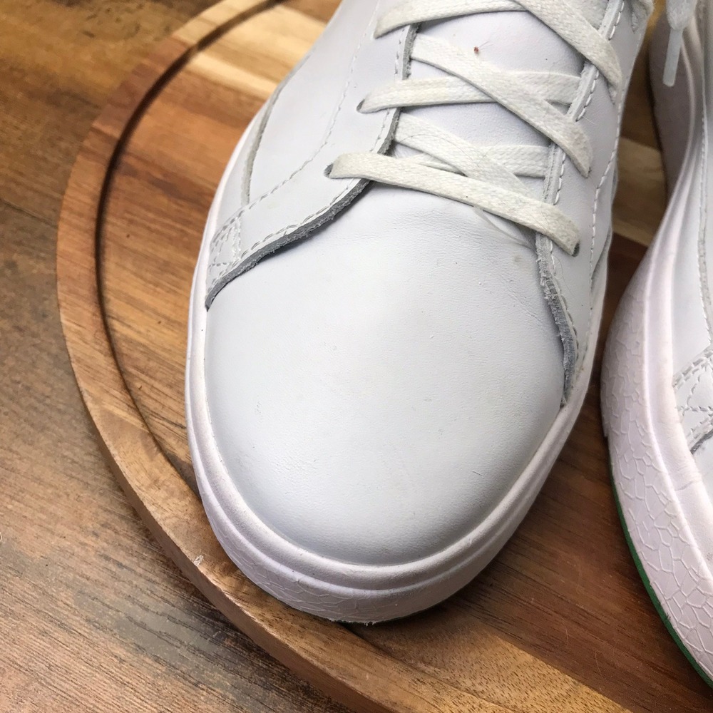 Kizik Vegas Sneakers M 11 W 12.5 White Green Leather Hands-Free Slip On Shoes - Picture 6 of 16